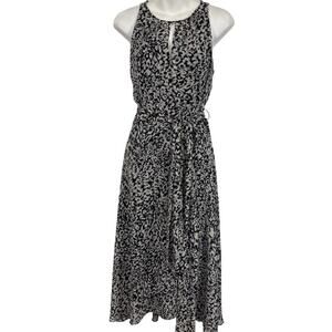 Chetta B Womens Gray Black Midi Belted Sleeveless Lined Dress Animal Print sz 6